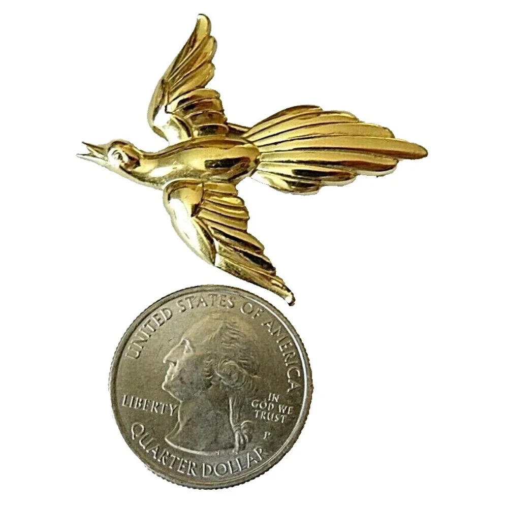 Forstner Sterling Silver Yellow Gold-Plated Bird in Flight Brooch‎ Pin Signed